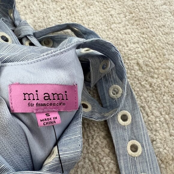 Francesca’s Mi Ami Blue White Eyelet Embroidered Mini Dress S With Bow Tie Strap - Picture 2 of 14